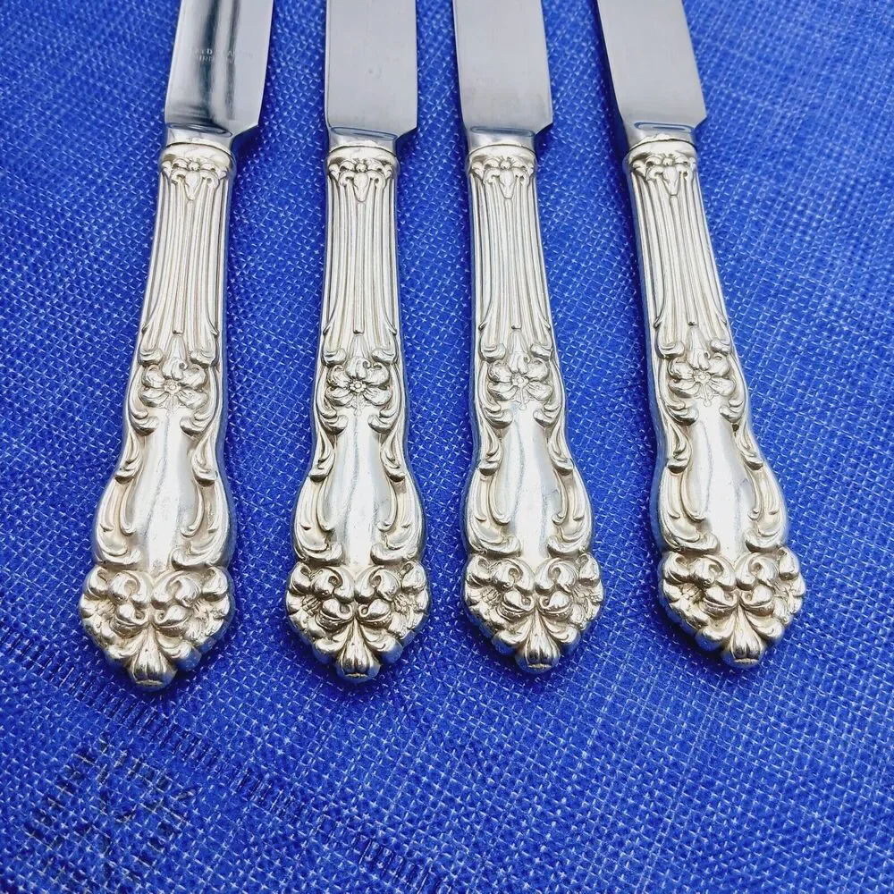 Reed Barton TIGER LILY Dinner Knive 1945 Art Nouveau Silverplate 4 Pcs Set Vtg